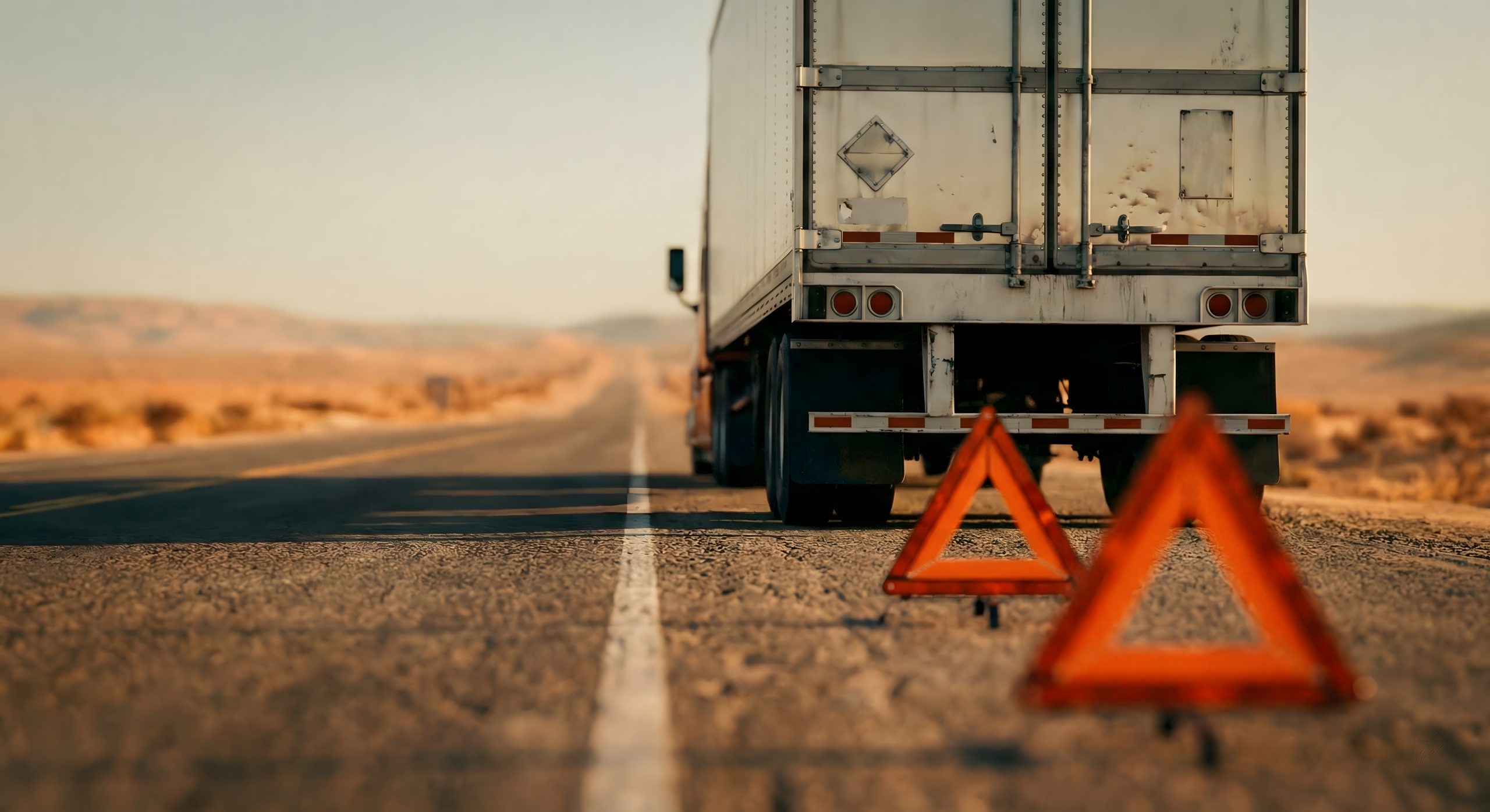 トラックと三角表示板